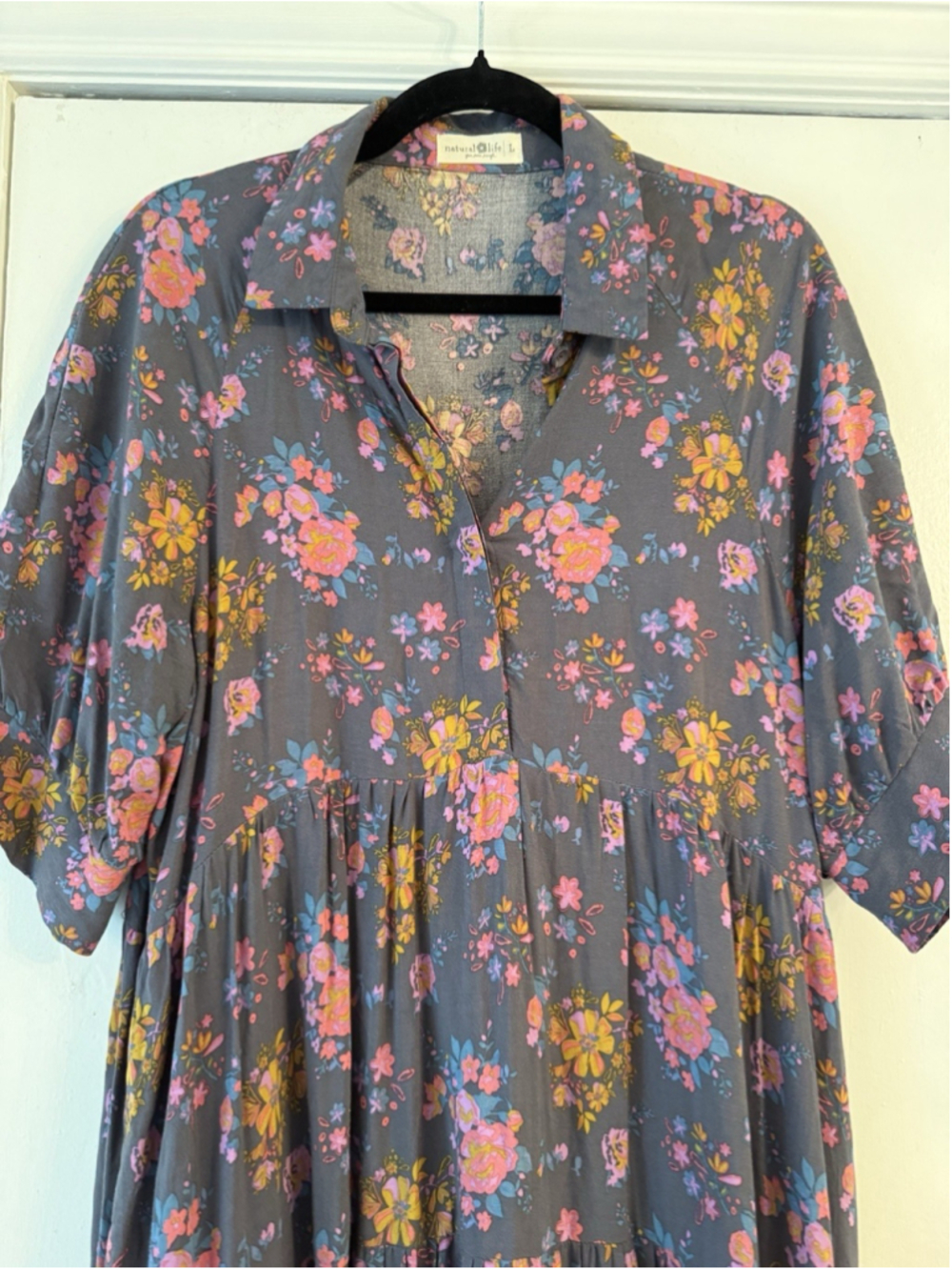 Natural Life Rebecca Floral Boho Midi Dress Sz L Peasant Cottagecore - Picture 7 of 15